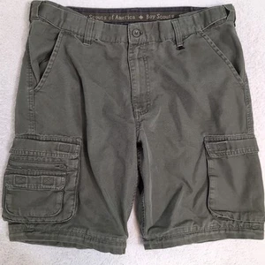 Vintage BOY SCOUTS BSA Uniform Green Cargo Shorts Youth Boy Size 18 Fits 32 x 9 - Picture 1 of 9