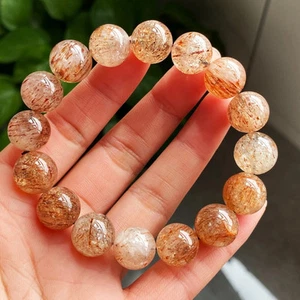 12.8mm Natural Red Gold Rutilated Super 7 Quartz Crystal Beads Bracelet C1700 - Picture 1 of 6