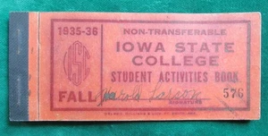 1935-36 IOWA State College attività studenti libretto cartone gettoni Ames IA - Foto 1 di 5