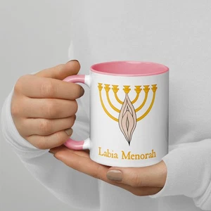 "Labia Menorah" Mug Jewish Feminist Vagina Women Vulva Yoni Channukah - Picture 1 of 2