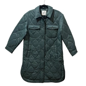 Madewell Airpuff Long Shirt-Jacket Quilted Dark Green Women's XS NWT Pockets - Picture 1 of 12
