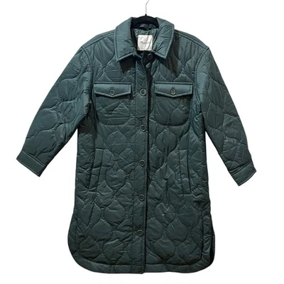 Madewell Airpuff длинная рубашка куртка выстеганная темно-зеленый женщин XS новый с Ярлыками карманы - Изображение 1 из 4