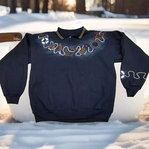 ✅VTG Art Unlimited Navy Sweatshirt AOP Nautical/Anchor/Line/Wheel Men's LARGE - Picture 1 of 11