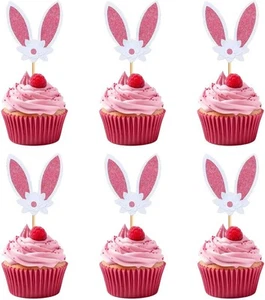 24 Pack Easter Bunny Ear Cupcake Toppers, Happy Decorations,... - Picture 1 of 7