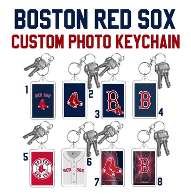 BOSTON RED SOX MLB Baseball 2 Sided Large Photo Keychain CUSTOM YOU CHOOSE - Image 1 of 4