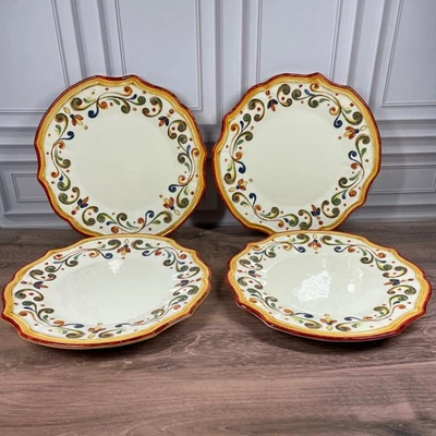 Sur La Table Handcrafted Francesca Floral Italian Scalloped Dinner Plates 4 pc - Image 1 of 4