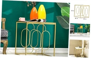 20" W Gold End Table with Tempered Glass Top Metal Square Frame, Side Modern - Picture 1 of 7