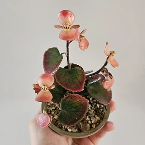 Vtg Bovano Of Cheshire Enamel on Copper Handcrafted Pink Flowers Pot Sculpture - Picture 1 of 9