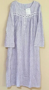 Nwt Lanz Of Salzburg Purple Hearts 100% COTTON KNIT 54" Long Ballet Nightgown 3X - Picture 1 of 12