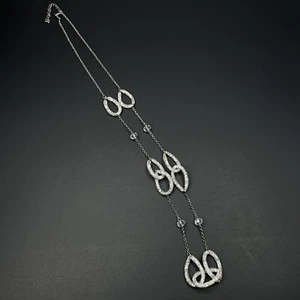 Silvertone Mesh Floating Rhinestone Crystal Knots Necklace Long SO PRETTY! - Picture 1 of 11