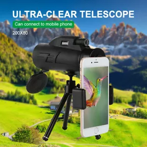 80X200 BAK4 HD Zoom Optics Monocular Telescope+Phone Holder +Tripod - Picture 1 of 12