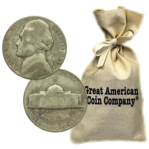 $25 Face (500 Coins) Circulated War Nickels 35% Silver (1942-1945) Cover
