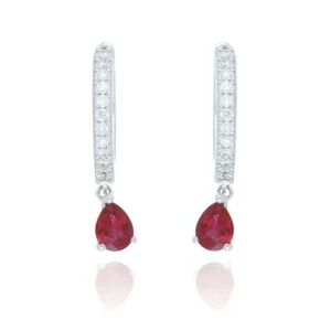 18ct White Gold 0.35ct Ruby And Diamond Drop Hoop Earrings - Picture 1 of 1