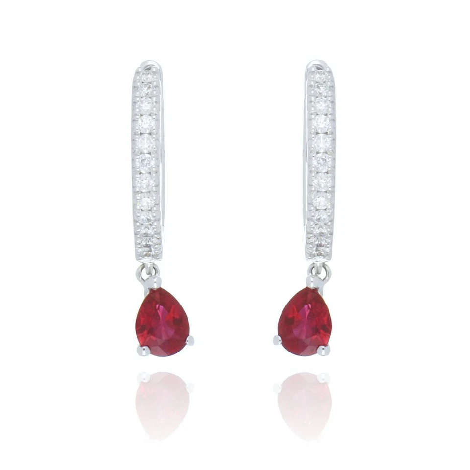 18ct White Gold 0.35ct Ruby And Diamond Drop Hoop Earrings - Image 1 of 1