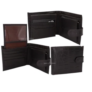 Mens Real Leather Wallet RFID Signal Block Card Holder Clear ID Card Money Coin - Picture 1 of 8