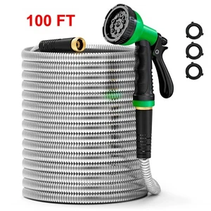 Tubo da giardino in metallo acciaio inox 100 piedi tubo in metallo resistente con 10 funzioni - Foto 1 di 6