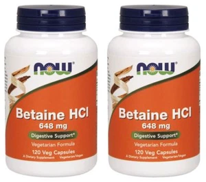 Betaine HCl 648 mg 120 Veg Capsules by NOW Foods (2 PACK)  - Picture 1 of 1