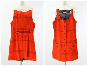 60s Vintage Bright Red Orange & Gray Plaid Jumper Womens S La Colette - Picture 1 of 6