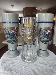 Vtg Original Gerzit 0.5 Lt Pilsner Stein Raised Bayern Coat of Arms & Glass Mug - Picture 1 of 15