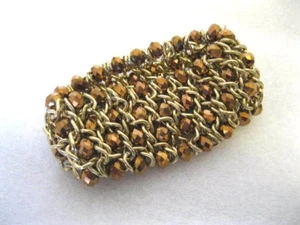 Wide Gold Alloy Bracelet with Faceted Gold Beads - 1-1/2" New Without Tag - Picture 1 of 1