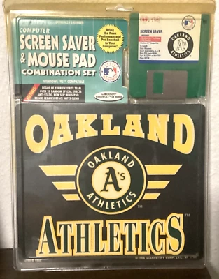 Vintage OAKLAND ATHLETICS A'S MOUSEPAD MOUSE PAD & Screensaver MLB NOS 1996 - Image 1 of 4