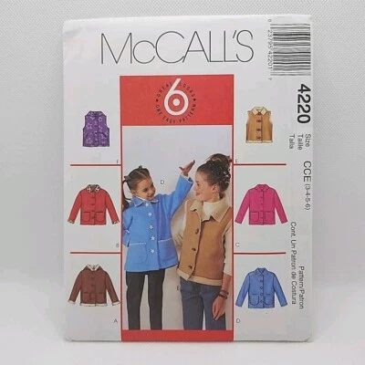 McCall's 4220 Child's Unlined Jacket Or Vest Sewing Pattern Size 3-6 Uncut - Image 1 of 4