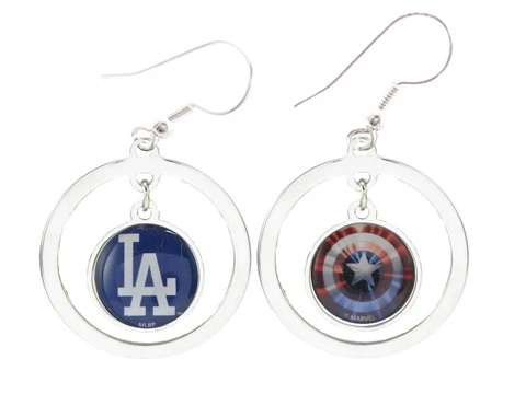 Los Angeles Dodgers Captain America Two Sided Silver Hoop Earrings Jewelry LA Cover