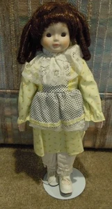 Brown Haired Porcelain Doll in Yellow Dress (with Stand) - 16" Tall - NEW - Picture 1 of 3