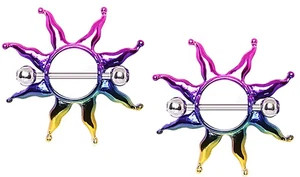 Nipple Rings PVD Plated Rainbow Sunburst Nipple Shield Bar Pair - Picture 1 of 1