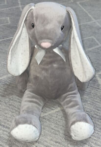 FAO Schwarz Bunny Rabbit 18” Gray Stuffed Plush Baby Toy Sewn Eyes Stars Lovey