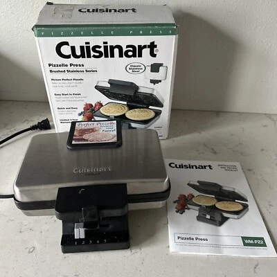 Cuisinart Pizzelle Press Maker WM-PZ2 Aço Inoxidável Nostick PBA Grátis Usado Uma Vez - Imagem 1 de 4