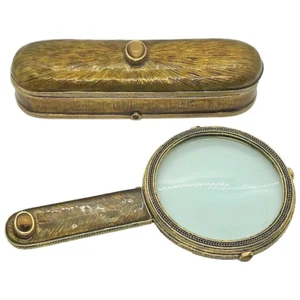 Caja de recuerdo lupa esmaltada tono dorado adornada ojo de tigre Mike Ally - Imagen 1 de 14