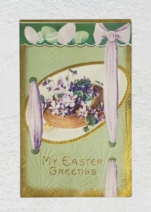 My Easter Greeting Flower Basket Eggs 1913 Postcard - Picture 1 of 2