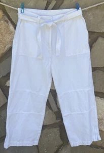 Jones Studio White Wide Leg Cropped Capri Pants 8/10 Tie Waist 100% Cotton - Picture 1 of 9