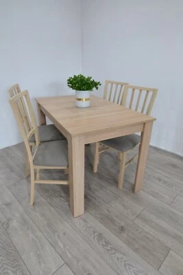 Oak sonoma extending dining table with 4 beech wood chairs, 120, MarP - Image 1 of 4