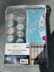 NWT Peace Sign Fabric Shower Curtain with Set of 12 Hooks New - Picture 1 of 1