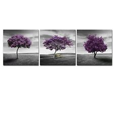 - 3 Panels Purple Trees Large Modern Gallery Wrapped Landscape Artwork