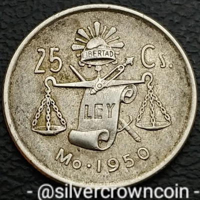 México 🇲🇽 25 Centavos 1950 Mo. KM#443. Moneda de 25 céntimos. Águila. Serpiente. Cactus. Foto 1 de 4