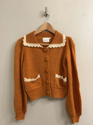 Cárdigan corto Lush para mujer talla pequeña nuevo sin etiquetas naranja quemado con detalles marfil Foto 1 de 4