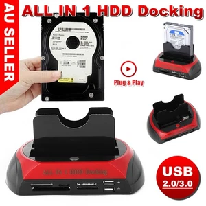Hard Disk Drive Dock Dual 2.5 3.5 SATA IDE HDD Docking Station OTB Card Reader - Picture 1 of 14