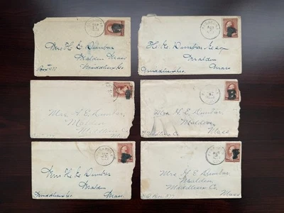 Lot of 6 US 1886 #210 on Covers- Pasadena CA to Malden MA with Fancy Cancel - Image 1 of 2