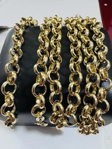 Pure 18K 750 Real Fine Yellow Gold Rolo Chain Necklace 22” long 6mm 7.9g Unisex - Picture 1 of 24