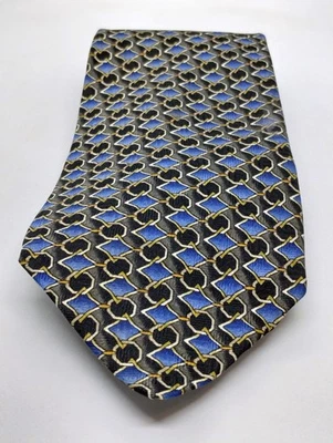 Corbata de seda para hombre Robert Talbott. Corbata de lujo negra azul amarilla y gris. USA Foto 1 de 4