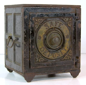 1889 LARGE CAST IRON FLOOR SAFE FIGURAL STILL BANK / SAFE DEPOSIT BANK By HART - Picture 1 of 7
