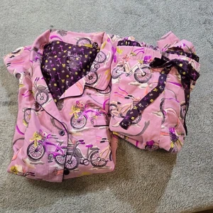 Nick and Nora Pajama Set XXL Cotton Flannel Bicycle Ribbons & Bows Pink Purple - Picture 1 of 13