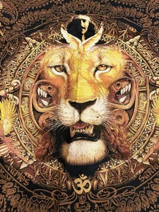 Vintage Santana Löwe Bandana schwarz gold psychedelisch Rock Tour Schal 19x19 - Bild 1 von 4