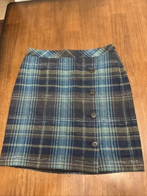 J Jill Blue Flannel Wool Blend Skirt, Size 10, Side Zip - Image 1 of 4