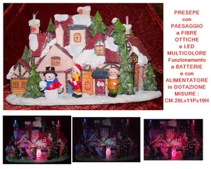 Pesebre En Paisaje Navidad Brillante Con Fibras Óptico Multicolor Y Fuente - Imagen 1 de 1