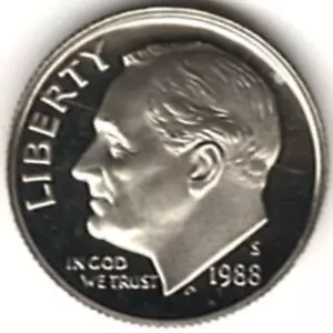 1988 S placcato ROOSEVELT DIME in CONDIZIONI DI PROVA ~ FOTO STOCK pz - Foto 1 di 4