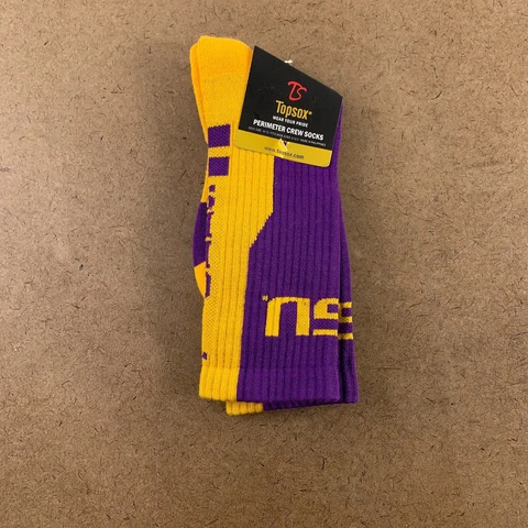 Louisiana State University Topsox Men's Shoe Size 6-12.5 Purple Crew Socks NWT Cover